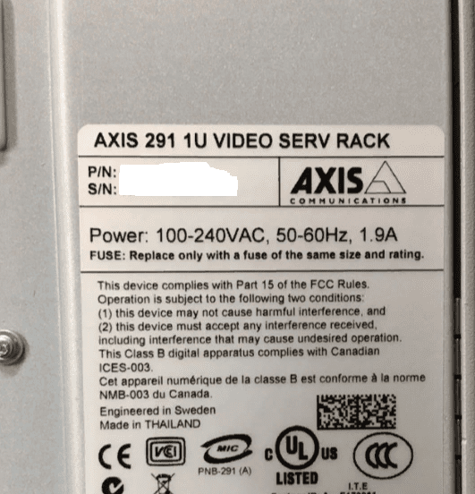 AXIS 291 1U VIDEO SERVER RACK