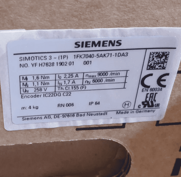 Двигатель Siemens 1FK7040-5AK71-1DA3